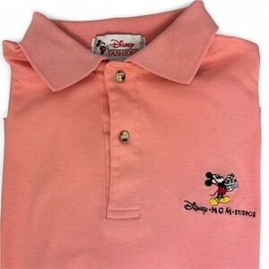 Vintage Disney MGM Studios Embroidered Mickey Peach Polo Shirt Men Small